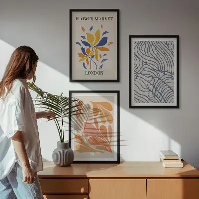 Conjunto de quadros decorativos com arte de flores abstratas modernas