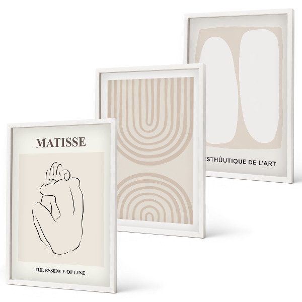 Conjunto de 3 quadros com moldura Linhas minimalistas elegantes