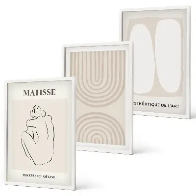 Conjunto de 3 quadros com moldura com design de linhas minimalistas elegantes