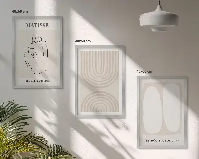 Conjunto de 3 quadros com moldura com design de linhas minimalistas elegantes