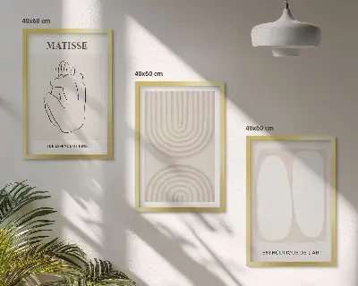 Conjunto de 3 quadros com moldura com design de linhas minimalistas elegantes