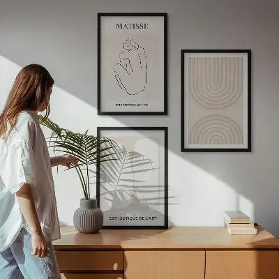 Conjunto de 3 quadros com moldura com design de linhas minimalistas elegantes