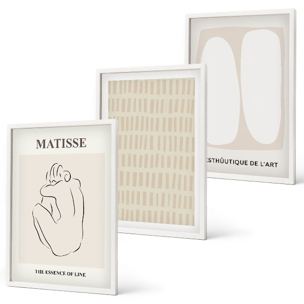 Conjunto de quadros para sala de estar Linhas, formas, bege, branco