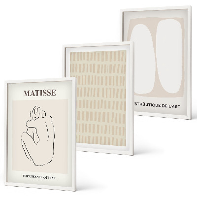 Conjunto de quadros para sala de estar Linhas, formas, bege, branco