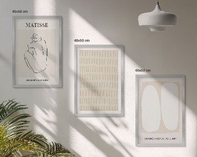Conjunto de quadros para sala de estar Linhas, formas, bege, branco