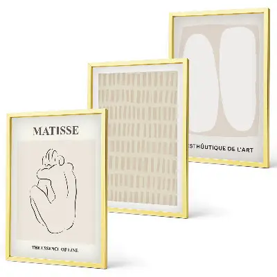 Conjunto de quadros para sala de estar com estampas de linhas e formas nas cores bege e branco