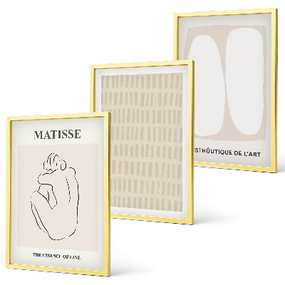 Conjunto de quadros para sala de estar Linhas, formas, bege, branco