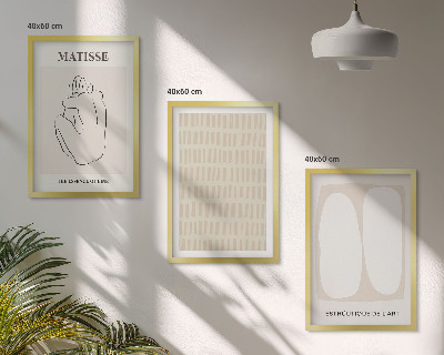 Conjunto de quadros para sala de estar Linhas, formas, bege, branco