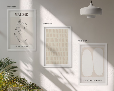 Conjunto de quadros para sala de estar Linhas, formas, bege, branco