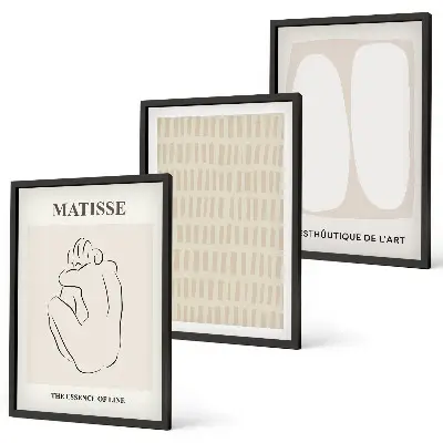 Conjunto de quadros para sala de estar com estampas de linhas e formas nas cores bege e branco