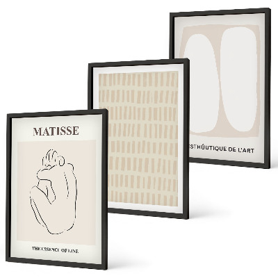 Conjunto de quadros para sala de estar Linhas, formas, bege, branco
