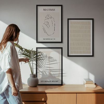 Conjunto de quadros para sala de estar Linhas, formas, bege, branco