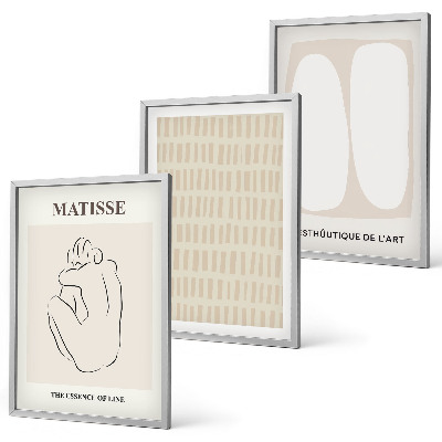 Conjunto de quadros para sala de estar Linhas, formas, bege, branco
