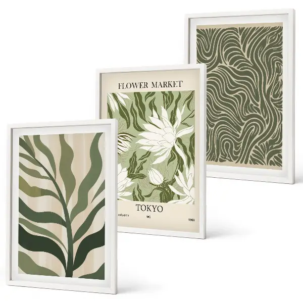 Conjunto de 3 quadros com moldura com estampas de plantas estilo boho