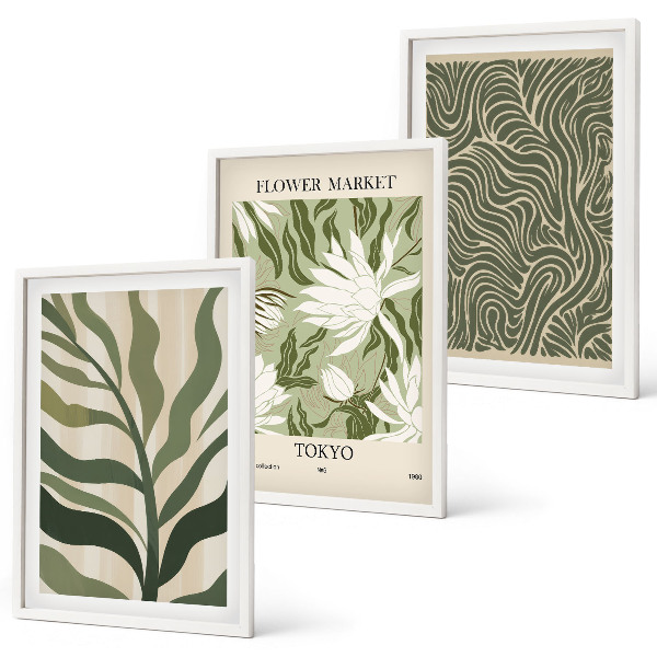 Conjunto de 3 quadros com moldura Decorações boho com estampas de plantas