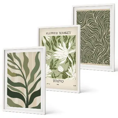 Conjunto de 3 quadros com moldura com estampas de plantas estilo boho