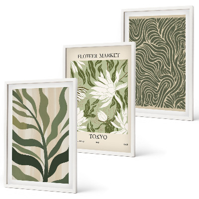 Conjunto de 3 quadros com moldura Decorações boho com estampas de plantas