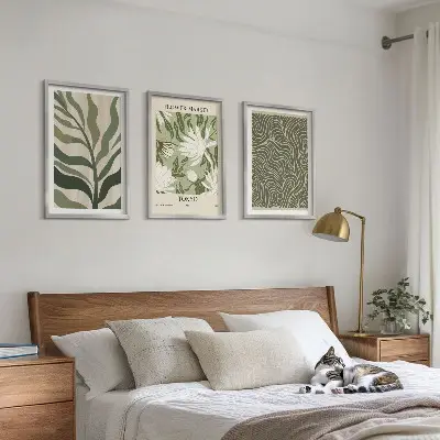 Conjunto de 3 quadros com moldura com estampas de plantas estilo boho