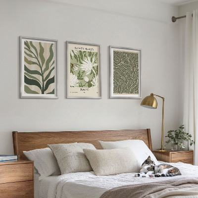 Conjunto de 3 quadros com moldura Decorações boho com estampas de plantas
