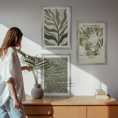 Conjunto de 3 quadros com moldura Decorações boho com estampas de plantas
