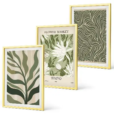 Conjunto de 3 quadros com moldura com estampas de plantas estilo boho