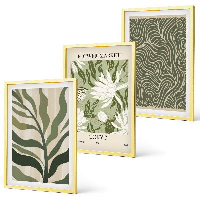 Conjunto de 3 quadros com moldura Decorações boho com estampas de plantas