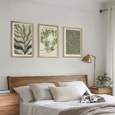 Conjunto de 3 quadros com moldura com estampas de plantas estilo boho
