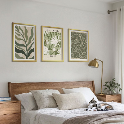 Conjunto de 3 quadros com moldura Decorações boho com estampas de plantas