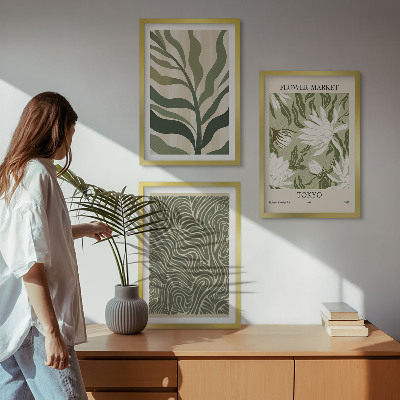 Conjunto de 3 quadros com moldura Decorações boho com estampas de plantas