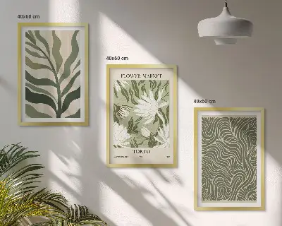 Conjunto de 3 quadros com moldura com estampas de plantas estilo boho
