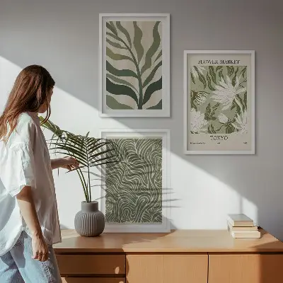 Conjunto de 3 quadros com moldura com estampas de plantas estilo boho