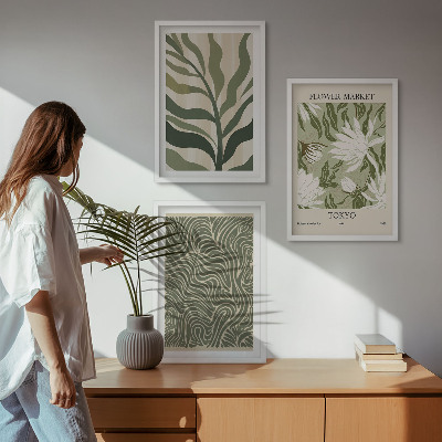 Conjunto de 3 quadros com moldura Decorações boho com estampas de plantas