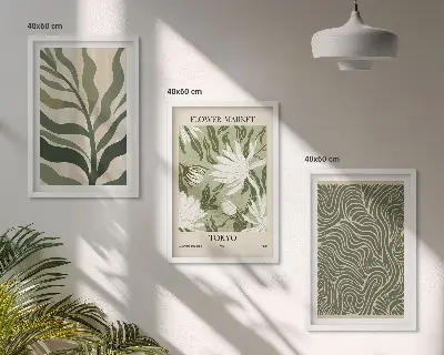 Conjunto de 3 quadros com moldura com estampas de plantas estilo boho