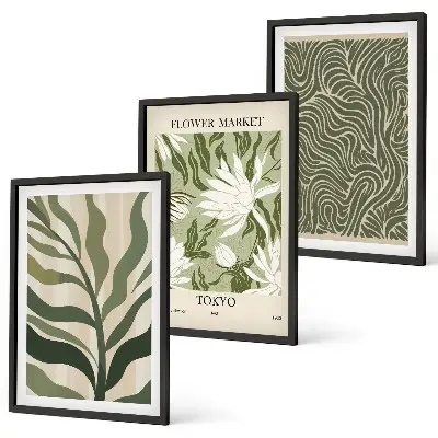 Conjunto de 3 quadros com moldura com estampas de plantas estilo boho