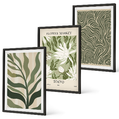 Conjunto de 3 quadros com moldura Decorações boho com estampas de plantas