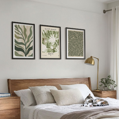 Conjunto de 3 quadros com moldura Decorações boho com estampas de plantas