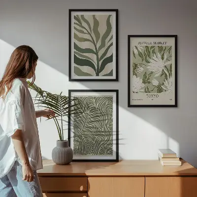 Conjunto de 3 quadros com moldura com estampas de plantas estilo boho