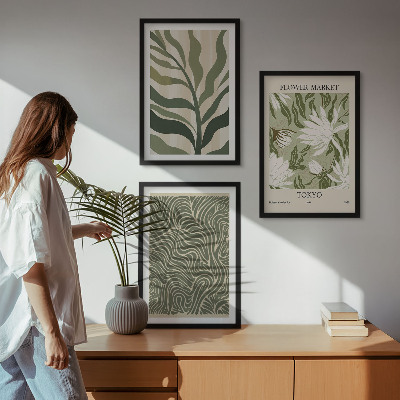 Conjunto de 3 quadros com moldura Decorações boho com estampas de plantas
