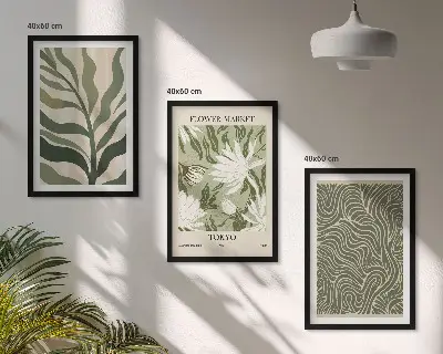 Conjunto de 3 quadros com moldura com estampas de plantas estilo boho