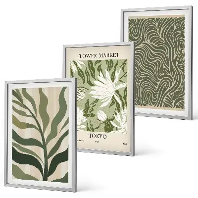 Conjunto de 3 quadros com moldura com estampas de plantas estilo boho
