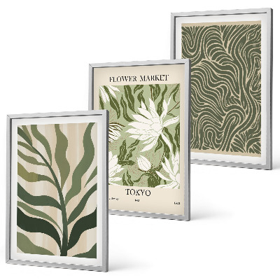 Conjunto de 3 quadros com moldura Decorações boho com estampas de plantas