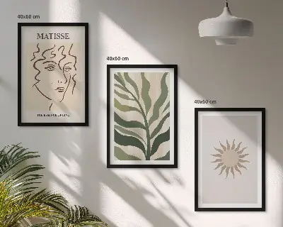 Conjunto de quadros para sala de estar com padrões abstratos de plantas