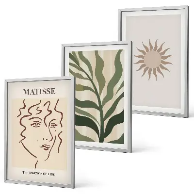 Conjunto de quadros para sala de estar com padrões abstratos de plantas