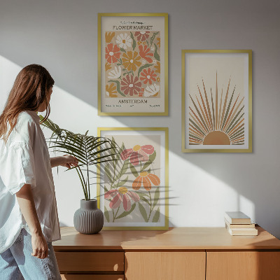 Composição de quadros moderna Girassóis em tons pastel