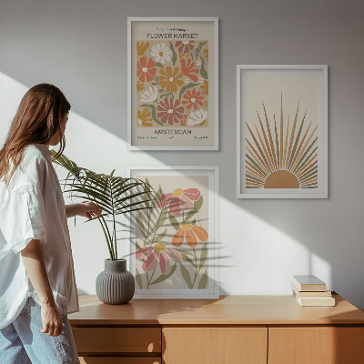 Composição de quadros moderna Girassóis em tons pastel