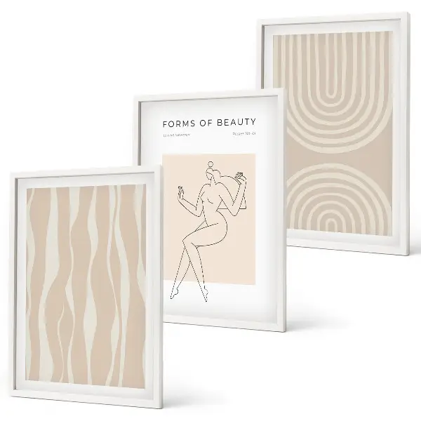 Conjunto de 3 quadros com moldura com decorações abstratas estilo boho