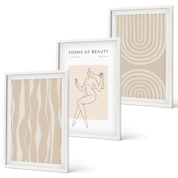 Conjunto de 3 quadros com moldura Decorações boho abstratas