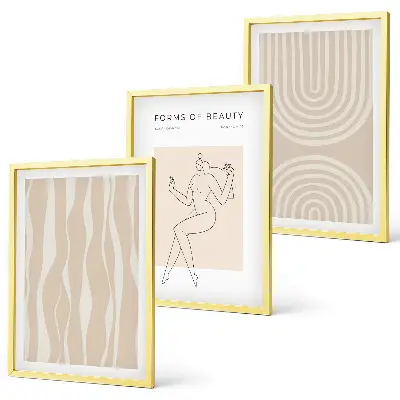 Conjunto de 3 quadros com moldura com decorações abstratas estilo boho