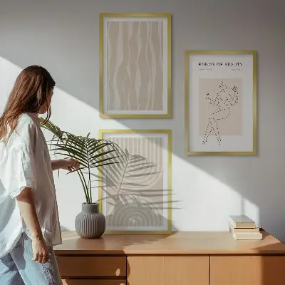 Conjunto de 3 quadros com moldura com decorações abstratas estilo boho