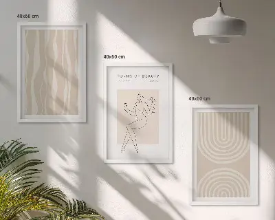 Conjunto de 3 quadros com moldura com decorações abstratas estilo boho